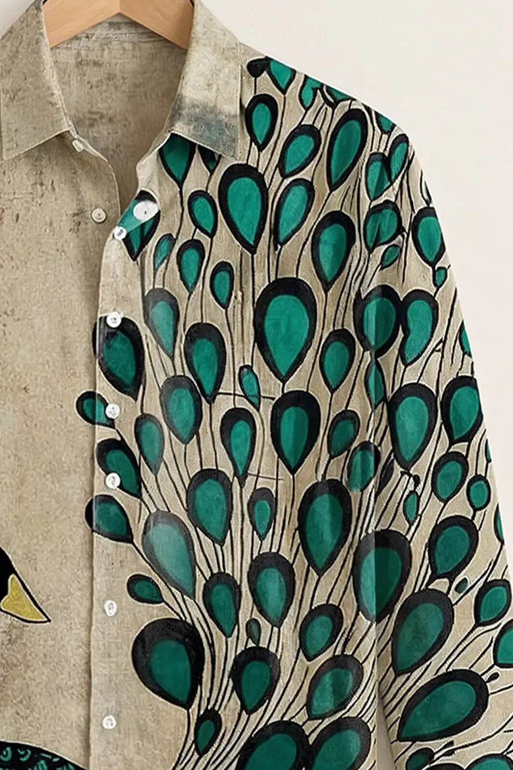 Modetrix Men's Premium Beige Peacock Graphic Printed Full Sleeve Shirt | Cotton Blend | Regular Fit | Casual Designer Shirt