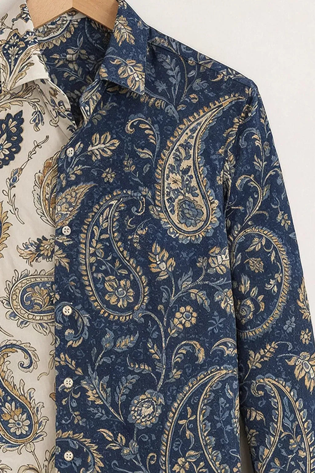 Modetrix Men's Premium Blue & White Half Paisley Designer Full Sleeve Shirt | Cotton Blend | Regular Fit | Casual Party Shirt