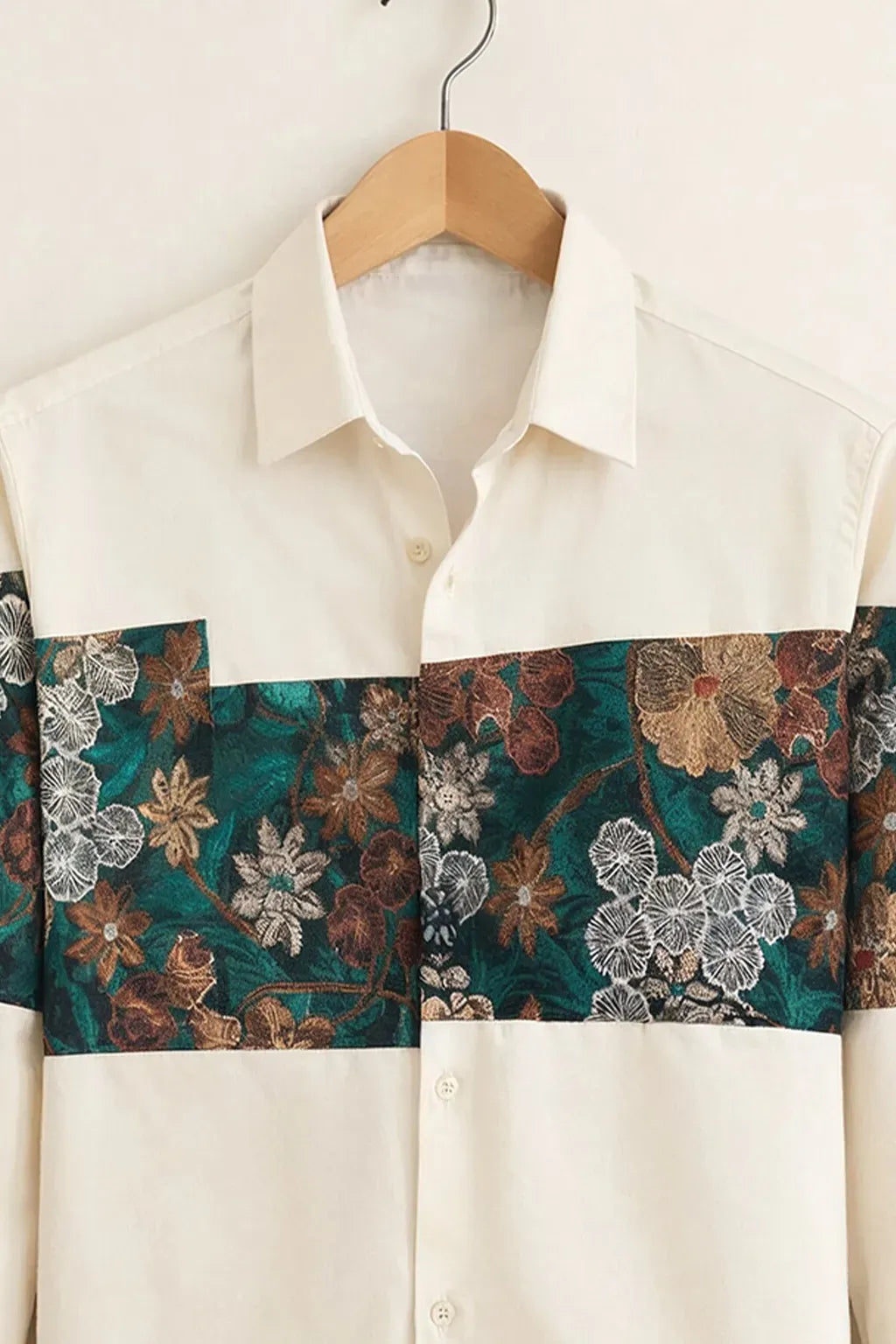 Modetrix Men's Premium White Floral Panel Designer Full Sleeve Shirt | Cotton Blend | Regular Fit | Casual Party Shirt