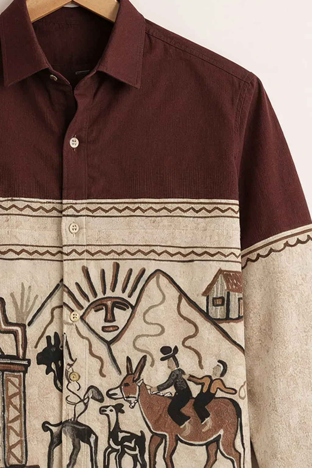 Modetrix Men's Premium Brown Tribal Art Printed Full Sleeve Shirt | Cotton Blend | Regular Fit | Casual Designer Shirt