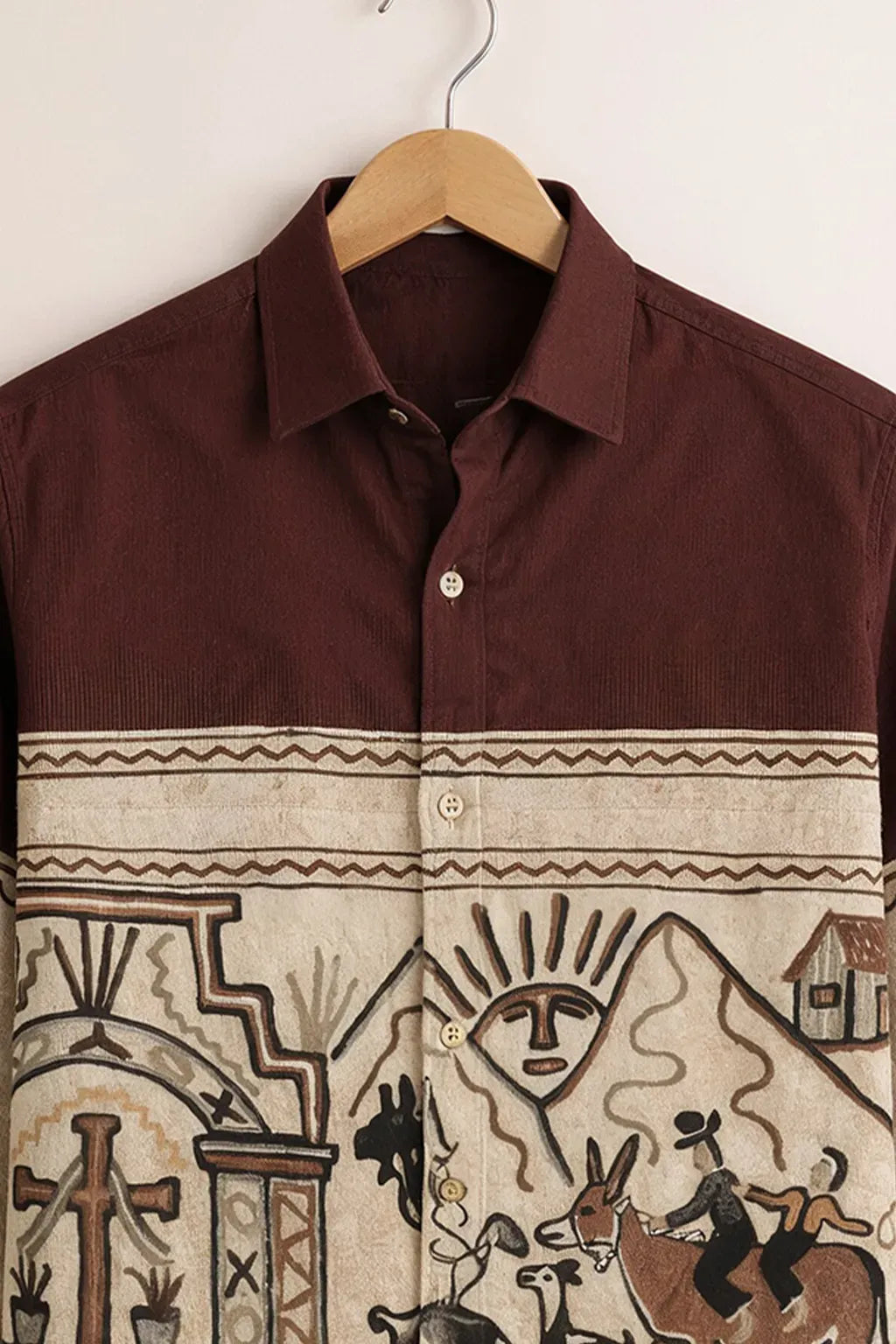 Modetrix Men's Premium Brown Tribal Art Printed Full Sleeve Shirt | Cotton Blend | Regular Fit | Casual Designer Shirt