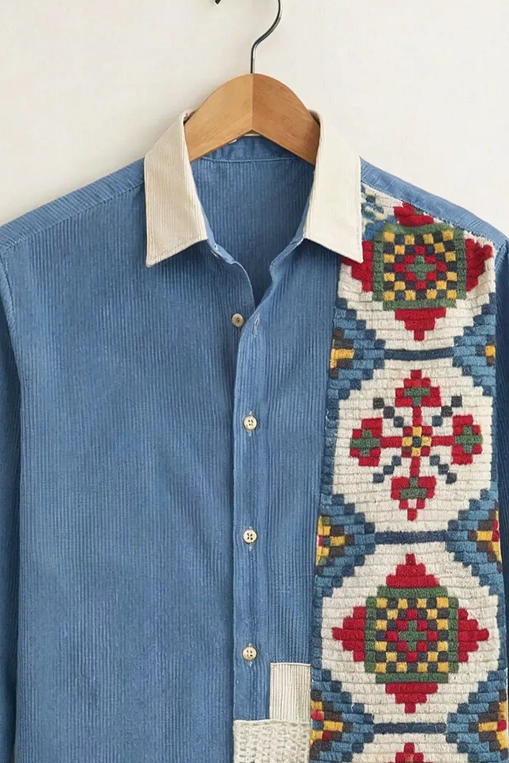 Modetrix Men's Premium Sky Blue Patchwork Designer Full Sleeve Shirt | Cotton Blend | Regular Fit | Casual Fashion Shirt