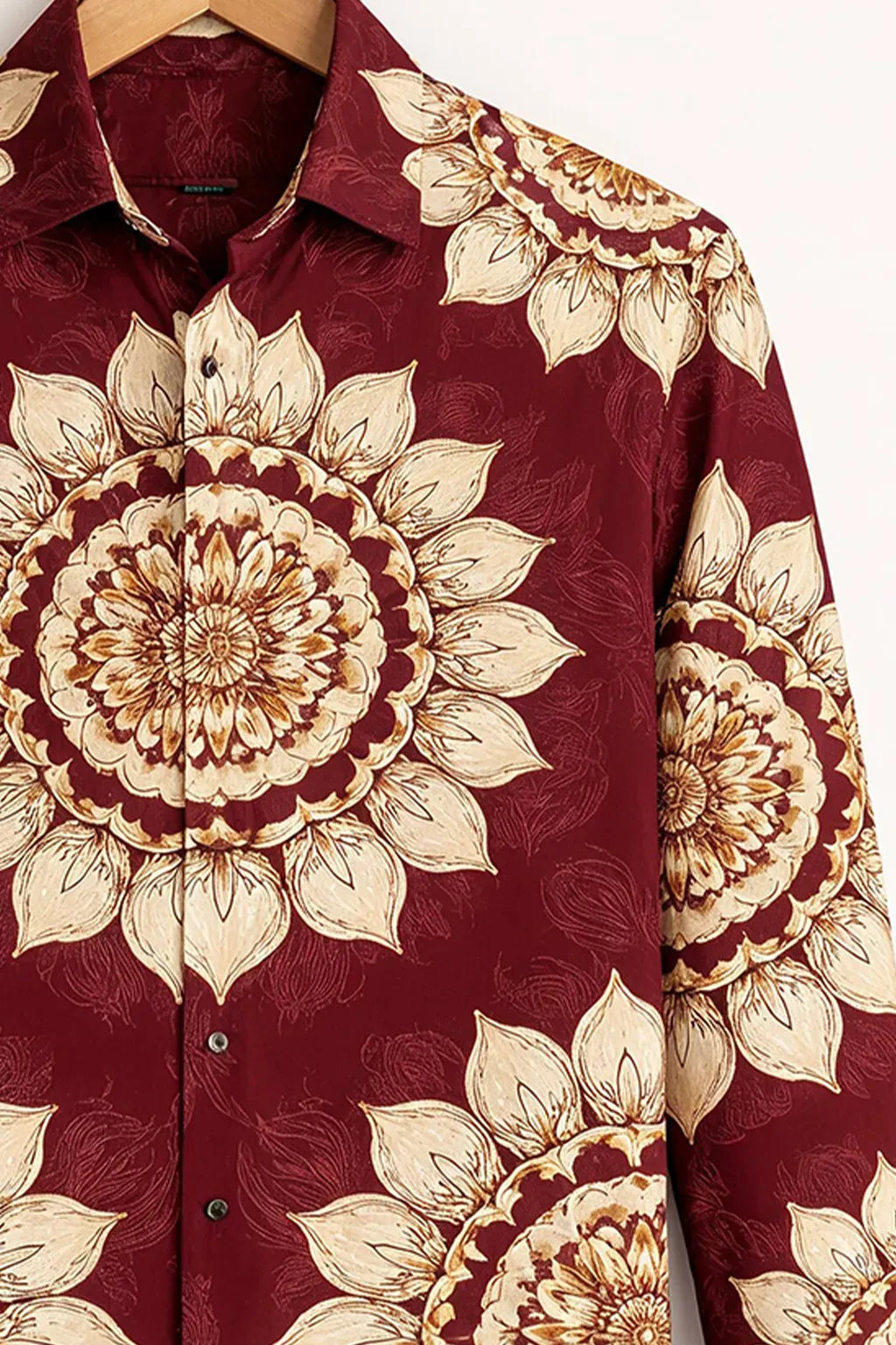 Modetrix Men's Premium Maroon Floral Mandala Printed Full Sleeve Designer Shirt | Cotton Blend | Regular Fit | Casual Party Shirt