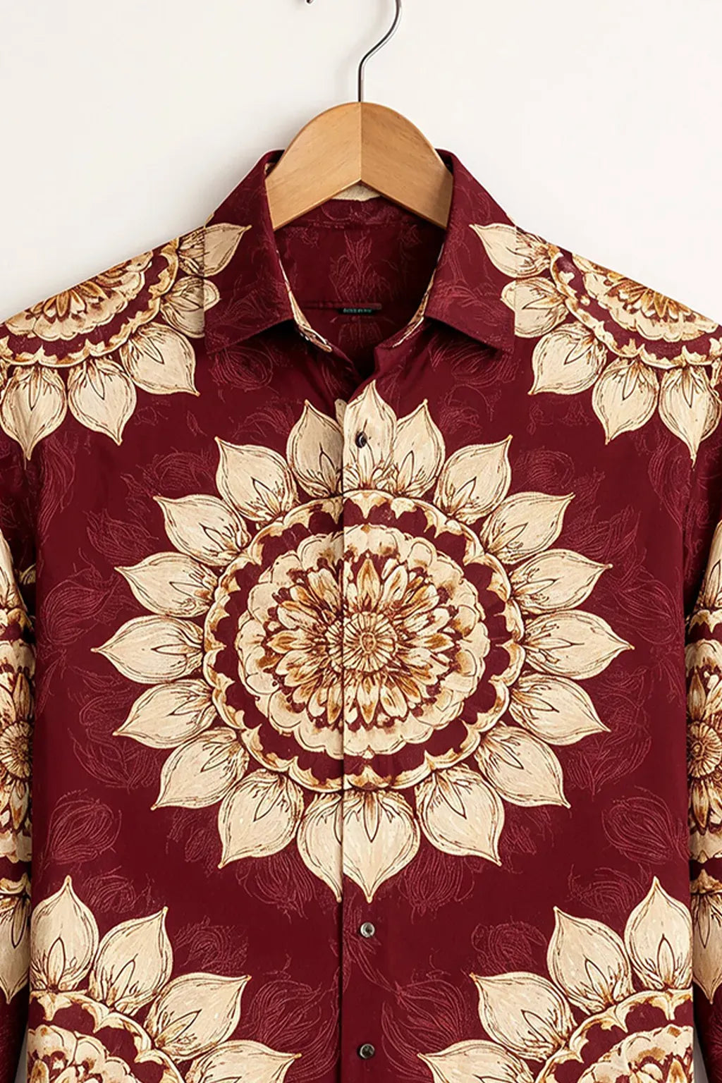 Modetrix Men's Premium Maroon Floral Mandala Printed Full Sleeve Designer Shirt | Cotton Blend | Regular Fit | Casual Party Shirt